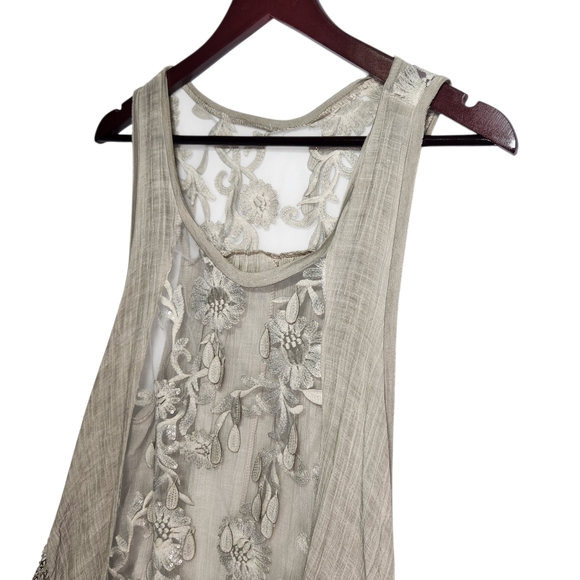 Lace Embroidered Tunic Tank Top Women's Large Taupe Whimsigoth Fairy Festival - Picture 6 of 14
